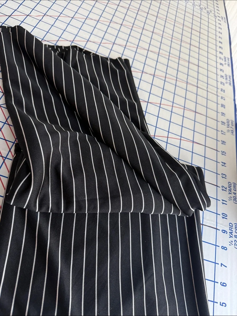 Vintage Black White Pinstripe Slinky Knit Fabric 1.5 Yards x 78” Wide